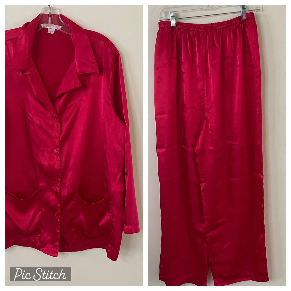 Victoria's Secret  Button Down Red Pajama Set Sz L